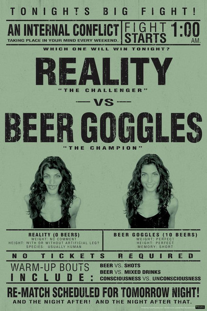 Reality vs. Beer Goggles College Humor Cool Wall Decor Art Print Poster 16x24