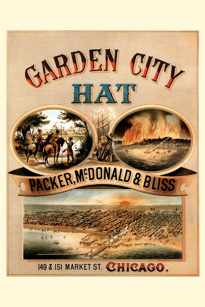 Garden City Hat Vintage Chicago Market Street Store Illustration TravelCool Wall Decor Art Print Poster 12x18