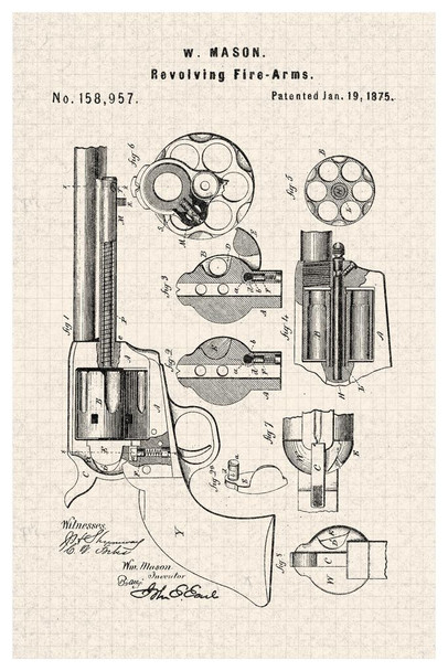 Revolver Official Gun Patent Diagram Cool Wall Decor Art Print Poster 16x24