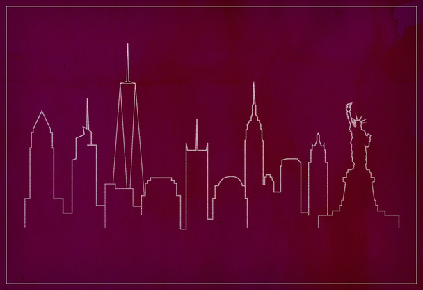 Skyline New York City Maroon Cool Wall Art Print Poster 12x18
