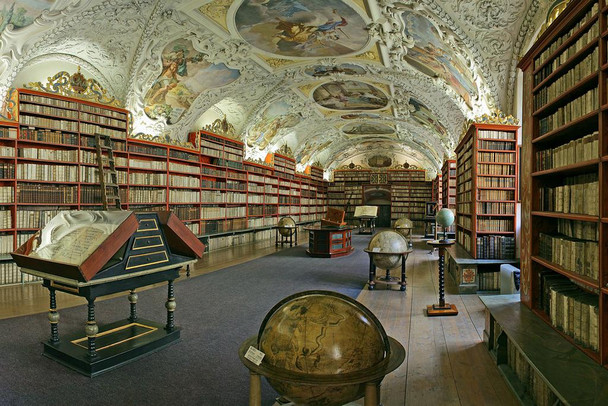 Laminated Strahov Monastery Baroque Library Prague Beautiful Painted Ceiling Vintage Ancient Books Poster Dry Erase Sign 12x18