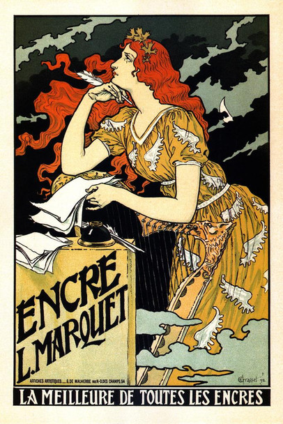 Encre L Marquet Vintage Illustration Alphonse Mucha Art Nouveau Art Prints Mucha Print Art Nouveau Decor Vintage Advertisements Art Ornamental Design Mucha Stretched Canvas Art Wall Decor 16x24