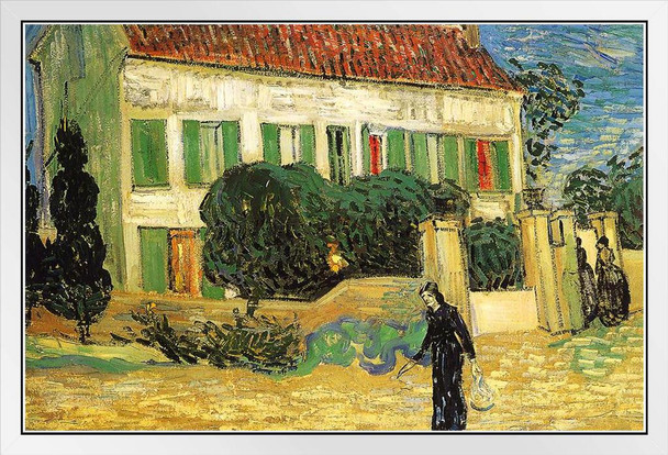 Vincent Van Gogh White House at Night Van Gogh Wall Art Impressionist Painting Style Nature Spring Flower Wall Decor Landscape Field Home Poster Romantic Artwork White Wood Framed Poster 20x14