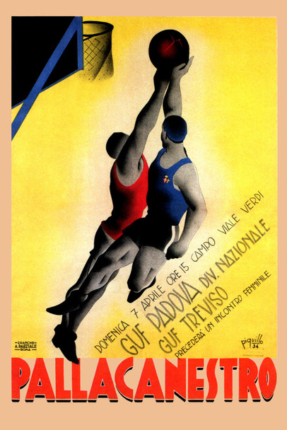 Pallacanestro Italy Basketball Vintage Illustration Travel Art Deco Vintage French Wall Art Nouveau French Advertising Vintage Art Nouveau Cool Wall Decor Art Print Poster 12x18