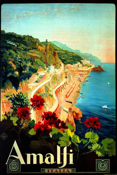Amalfi Coast Italy Italian Vintage Illustration Travel Cool Wall Decor Art Print Poster 24x36