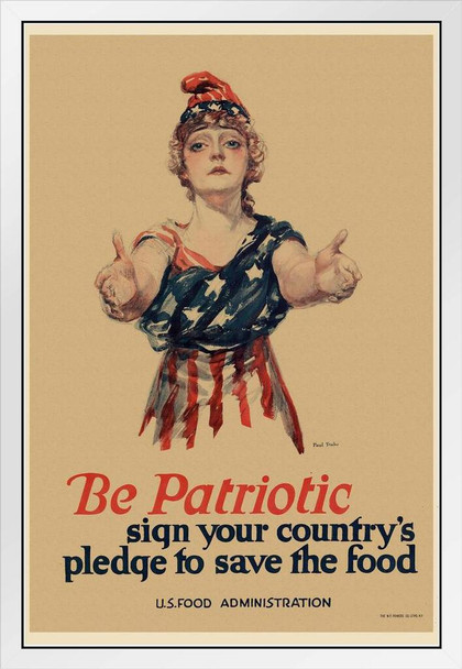 WPA War Propaganda Be Patriotic Sign Your Countrys Pledge To Save Food White Wood Framed Poster 14x20