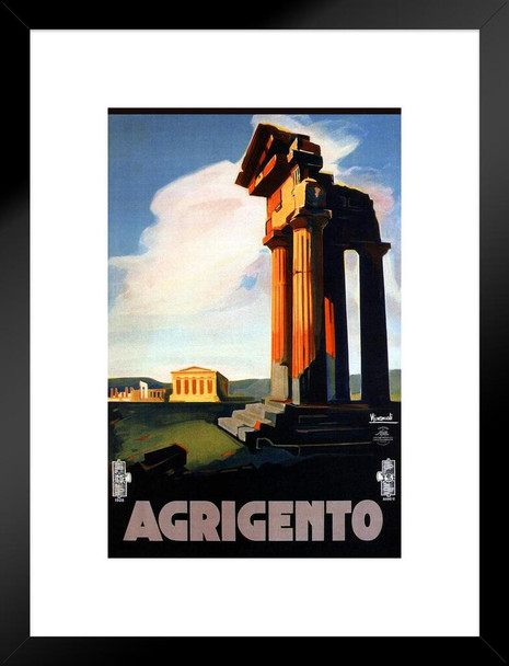 Agrigento Italy Sicily Sicilian Vintage Illustration Travel Matted Framed Wall Decor Art Print 20x26