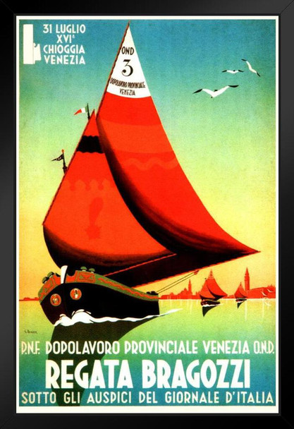 Regata Bragozzi Italy Vintage Illustration Travel Art Deco Vintage French Wall Art Nouveau French Advertising Vintage Art Nouveau Black Wood Framed Art Poster 14x20