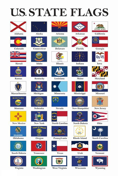 Laminated State Flags Poster 2023 Updated Edition US History Classroom Decorations Social Studies Classroom Teacher Supplies All 50 States Posters For Civics Decor Poster Dry Erase Sign 16x24