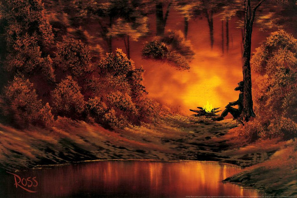 Laminated Bob Ross Campfire Art Print Canvas Painting Bob Ross Poster Bob Ross Collection Bob Art Paintings Happy Accidents Bob Ross Print Decor Mountains Painting Poster Dry Erase Sign 24x16