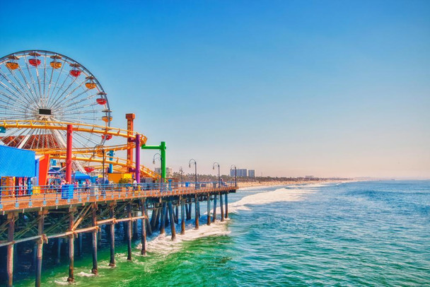 Laminated Santa Monica Pier Amusement Park Ferris Wheel Photo Photograph Poster Dry Erase Sign 24x16