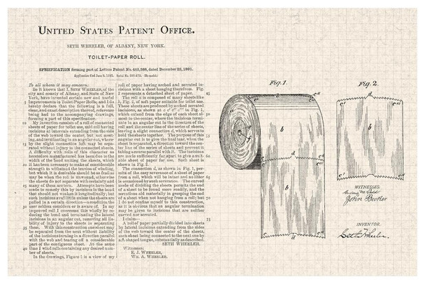 Laminated Toilet Paper Roll Official Patent Diagram Poster Dry Erase Sign 24x16