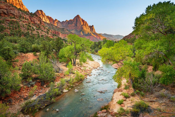 Laminated The Watchman Sunset Zion National Park Utah Photo Photograph Mountain Nature Landscape Scenic Scenery Parks Picture America Trees Autumn River Poster Dry Erase Sign 24x16