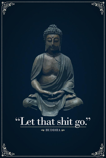 Laminated Let That Sht Go Buddha Funny Quotation Cool Wall Zen Decor Poster Dry Erase Sign 16x24