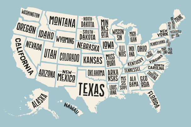 Laminated USA United States Map States With State Names Decorative Travel World Map with Detail Map Posters for Wall Map Art Wall Decor Geographical Illustration Tourist Poster Dry Erase Sign 24x16