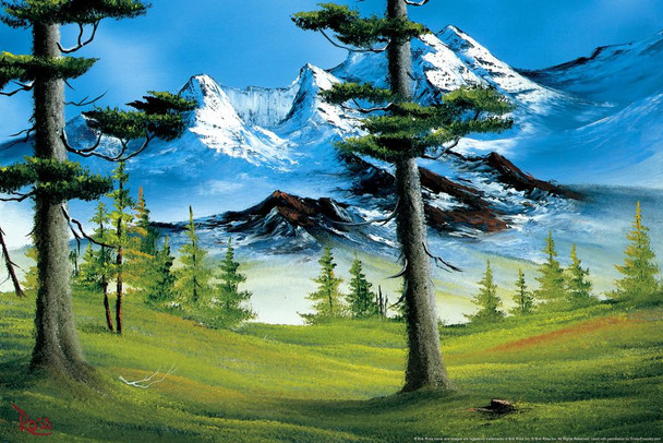 Laminated Bob Ross Mountain Glory Art Print Painting Bob Ross Poster Bob Ross Collection Bob Art Paintings Happy Accidents Bob Ross Print Decor Mountains Painting Wall Art Poster Dry Erase Sign 16x24