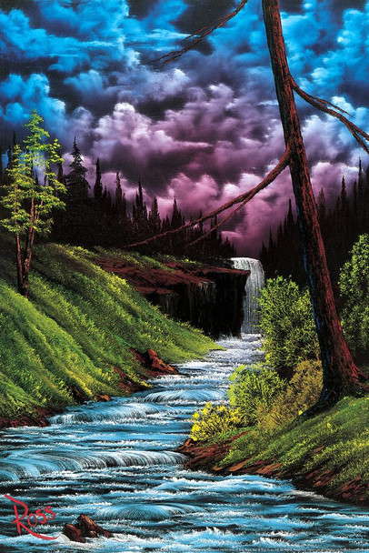 Laminated Bob Ross Black Waterfall Art Print Painting Poster Dry Erase Sign 16x24