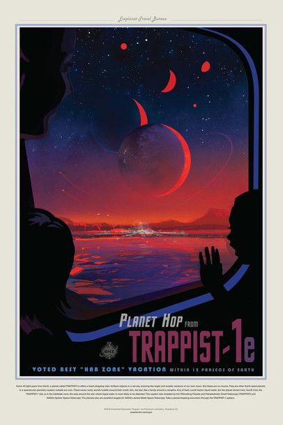 Laminated Planet Hop From Trappist 1e NASA Space Travel Solar System Science Kids Map Galaxy Classroom Chart Earth Pictures Outer Planets Hubble Astronomy Milky Way Print Poster Dry Erase Sign 16x24