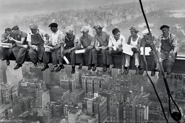 Laminated Charles Ebbets Workers Lunch Atop Skyscraper Rockefeller Center Black White Photo Poster Dry Erase Sign 24x16