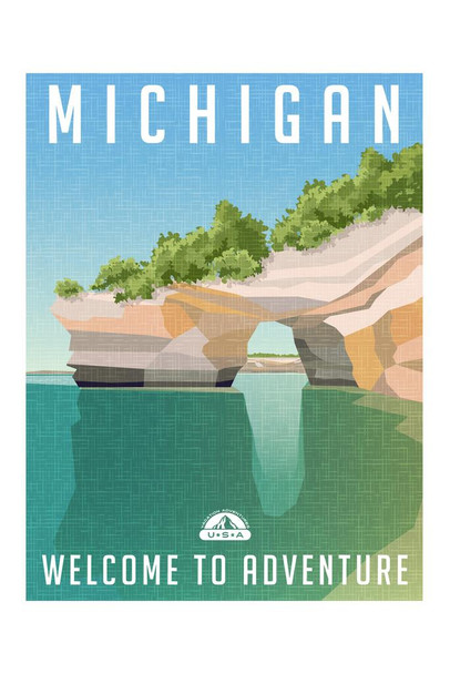 Laminated Sandstone Cliffs Lake Superior Shoreline Michigan Retro Travel Poster Dry Erase Sign 16x24