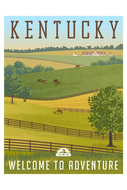 Laminated Scenic Kentucky Landscape Rolling Hills Horses Fences Stables Vintage Travel Poster Dry Erase Sign 16x24