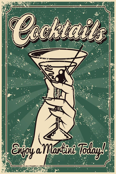 Laminated Cocktails Enjoy a Martini Today Vintage Poster Dry Erase Sign 16x24