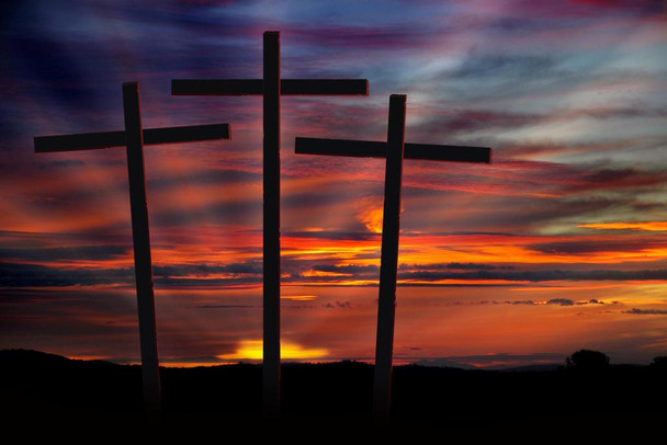 Laminated Three Crosses at Sunset Inspirational Photo Photograph Poster Dry Erase Sign 24x16