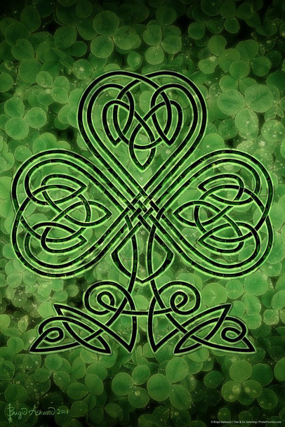 Laminated Celtic Shamrock by Brigid Ashwood Fantasy Art Wall Decor Nature Clover Illustration Celtic Ornate Wall Art Flower Knot Pattern Spiritual Art Print Decorative Poster Dry Erase Sign 16x24