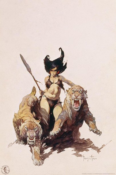 Laminated The Huntress by Frank Frazetta Wall Art Gothic Fantasy Decor Frank Frazetta Artwork Scary Art Prints Horror Battle Posters Frazetta Illustration Death War Poster Dry Erase Wall Art 16x24