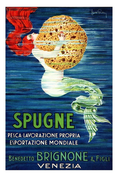 Laminated Spugne Mermaid Grabbing Sponge Vintage Ad 1920 Poster Dry Erase Sign 16x24