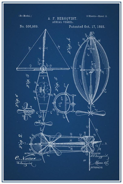 Laminated Steampunk Aerial Vessel Official Patent Blueprint Poster Dry Erase Wall Art 16x24