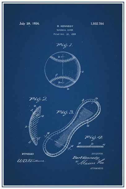 Laminated Baseball Cover 1924 Official Patent Blueprint Poster Dry Erase Sign 16x24