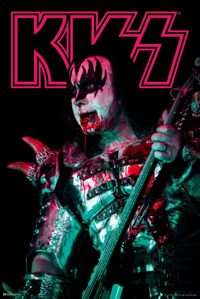 Laminated Kiss Poster Bloody Demon Live Concert Gene Simmons Kiss Band Merchandise Kiss Collectibles Kiss Memorabilia Heavy Metal Music Merch 1970s Retro Vintage Makeup Poster Dry Erase Sign 16x24