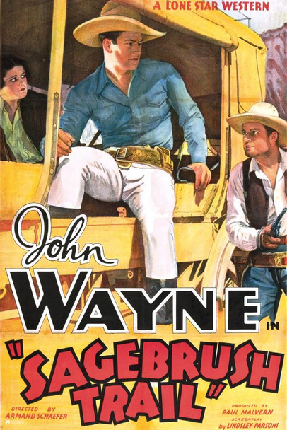 Laminated John Wayne Sagebrush Trail Western Movie Retro Vintage Classic Hollywood Cowboy Memorabilia Collectibles Western Decor Man Cave Decor John Wayne Movies Poster Dry Erase Sign 16x24