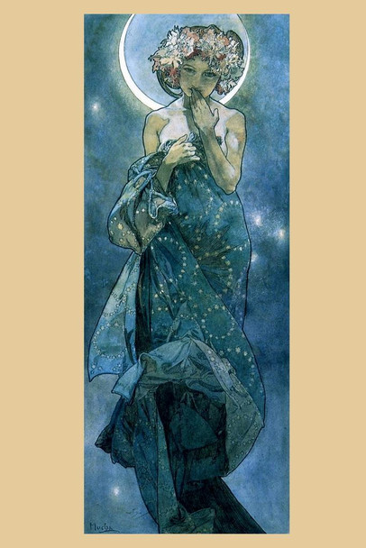 Laminated Moon by Alphonse Mucha Feminine Art Deco Art Nouveau Art Prints Mucha Print Art Nouveau Decor Vintage Advertisements Art Poster Ornamental Design Mucha Poster Dry Erase Sign 16x24