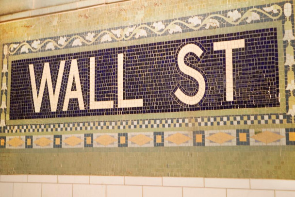 Laminated Wall Street Subway Tile Sign New York City Stock Exchange Financial District Retro Image Classic Stock Market Poster Dry Erase Sign 24x16