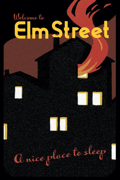 Laminated Welcome To Elm Street A Nice Place To Sleep Horror Movie Nightmare Retro Vintage Travel Minimalist Spooky Scary Halloween Decorations Poster Dry Erase Sign 16x24