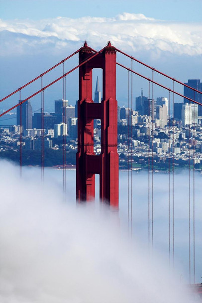 Laminated Golden Gate Bridge San Francisco Under Fog Photo Photograph Poster Dry Erase Sign 16x24