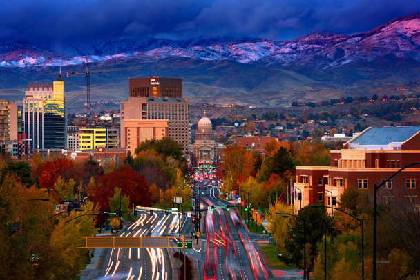 Laminated Downtown Boise Idaho at Sunset from Depot Hill Photo Photograph Poster Dry Erase Sign 24x16