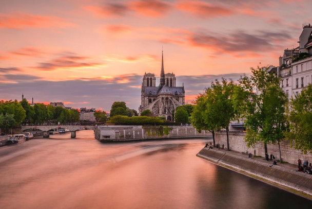 Laminated Romantic Sunset Over Notre Dame Paris France Photo Photograph Poster Dry Erase Sign 24x16