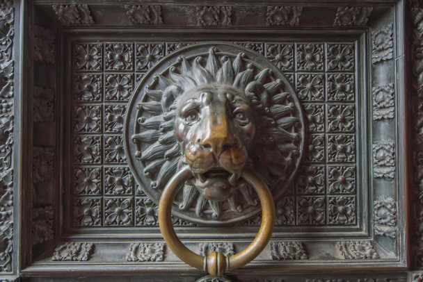 Laminated Detail of Lion Door Knocker Doorknob Cologne Cathedral Germany Photo Photograph Poster Dry Erase Sign 24x16