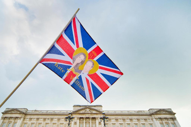 Laminated Buckingham Palace with Royal Wedding Flag London England UK Photo Photograph Poster Dry Erase Sign 24x16