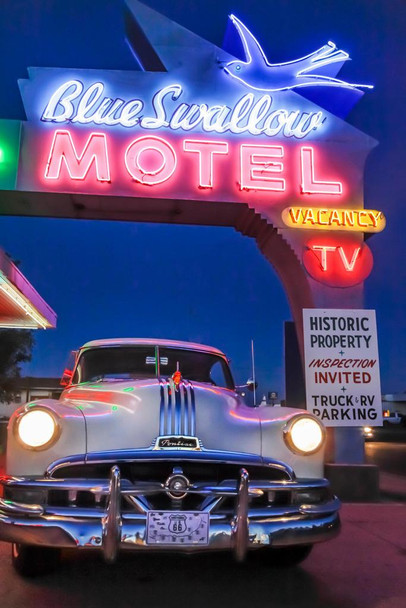 Laminated Vintage Pontiac in Motel Parking Lot at Night Photo Photograph Poster Dry Erase Sign 16x24