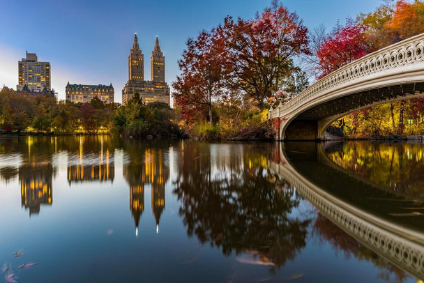 Laminated Bow Bridge Panorama Central Park at Dusk New York Photo Photograph Poster Dry Erase Sign 24x16