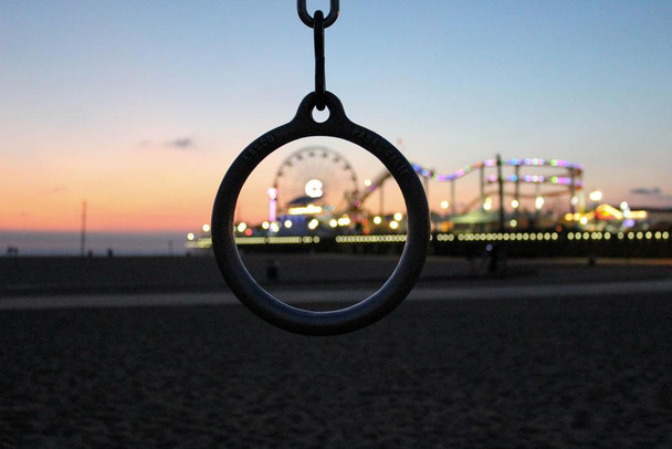 Laminated View Santa Monica Pier Ferris Wheel Through Ring Photo Photograph Poster Dry Erase Sign 24x16