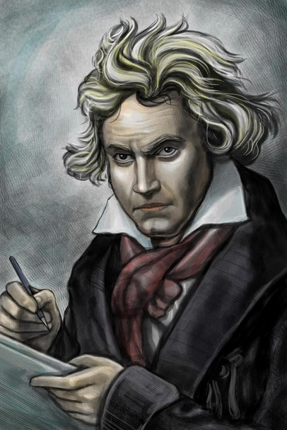 Laminated Ludwig van Beethoven German Composer and Pianist Portrait Illustration Fine Art Poster Dry Erase Sign 16x24