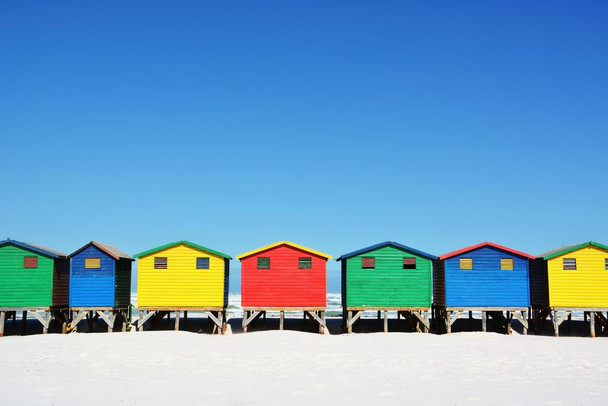 Laminated Colorful Beach Huts in Muizenberg Cape Town South Africa Photo Photograph Poster Dry Erase Sign 24x16