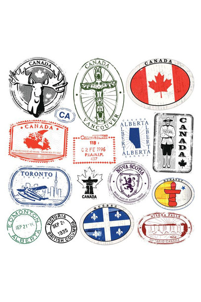 Laminated Canadian Travel Splendor Vintage Travel Stamps Poster Dry Erase Sign 16x24