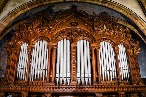 Laminated Beautiful Old Pipe Organ in Medieval Cathedral Andlau France Photo Photograph Poster Dry Erase Sign 24x16