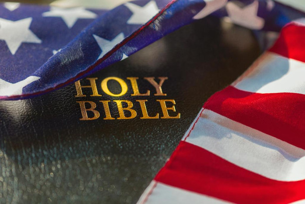 American Flag Draped over Holy Bible Cool Wall Decor Art Print Poster 24x16